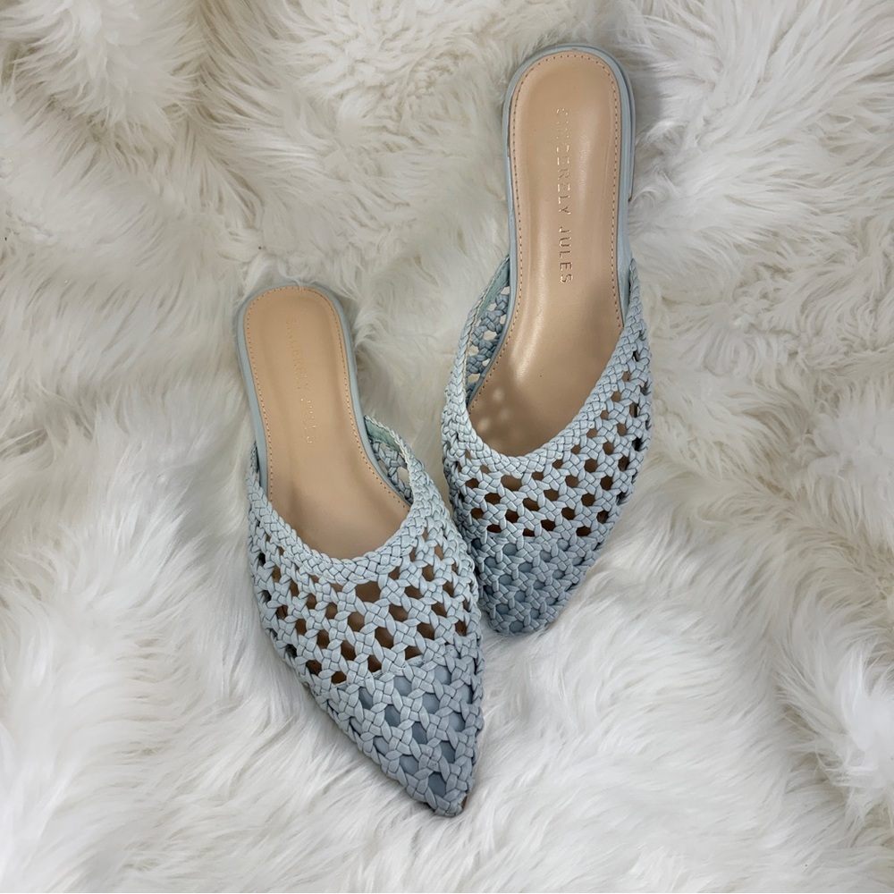 💖 Sincerly Jules Light Blue Pointed-Toe Woven Mules Sz 9 - Picture 11 of 11